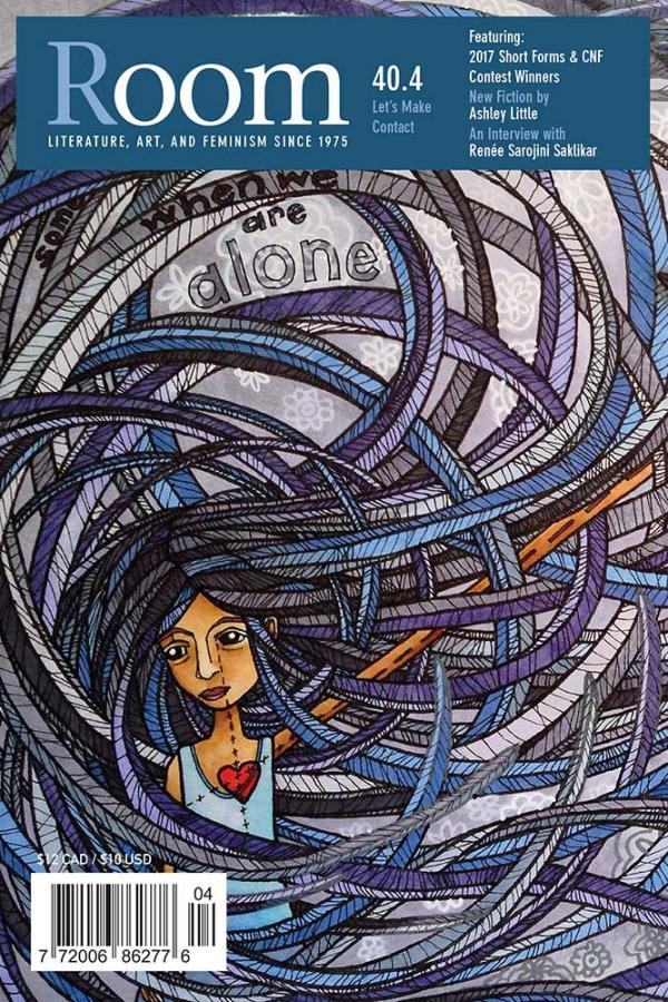 Cover of Room Magazine 40.4, featuring cover art (done with ink and pencil crayon)by benjamin lee hicks