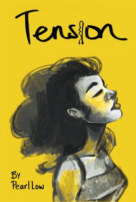 Drawn image of woman in profile view against yellow background