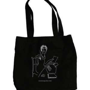 Black tote bag with Virginia Woolf sketch by Jeannie Kamins