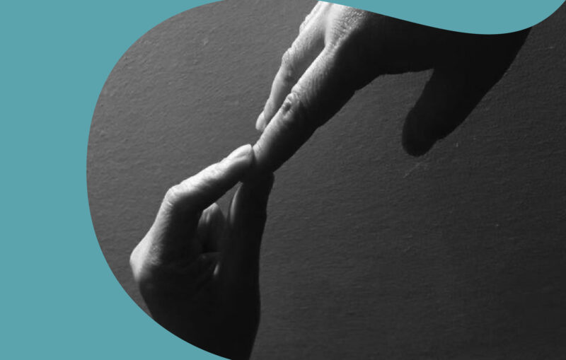 Butterfly two hands reach out to touch eachother