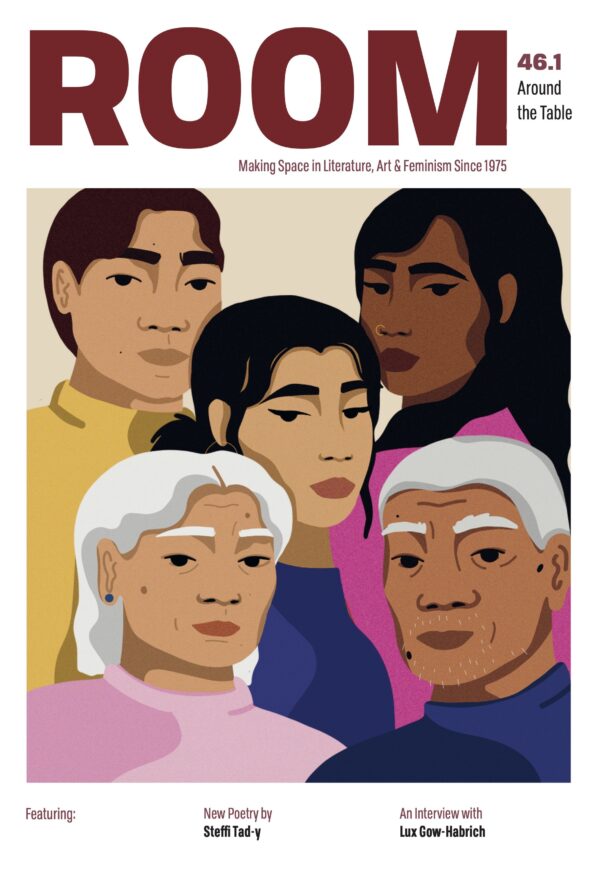 Illustration by Paige Jung of five Asian faces of various ages and skin colours. All are wearing bright clothes and have sombre expressions.