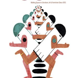 Cover of ROOM issue 46.2, Ley Line. Making Space in Literature, Art, and Feminism Since 1975. Featuring: New Fiction by Sydney Hegele and an interview with Tiffany Morris. Visual art depicting sheet ghosts depicted in block lines, some half running left and half running right, multiplied in a long line leading far into the back of the image. The sheets are white and the ghosts have brown arms and green and black hats.